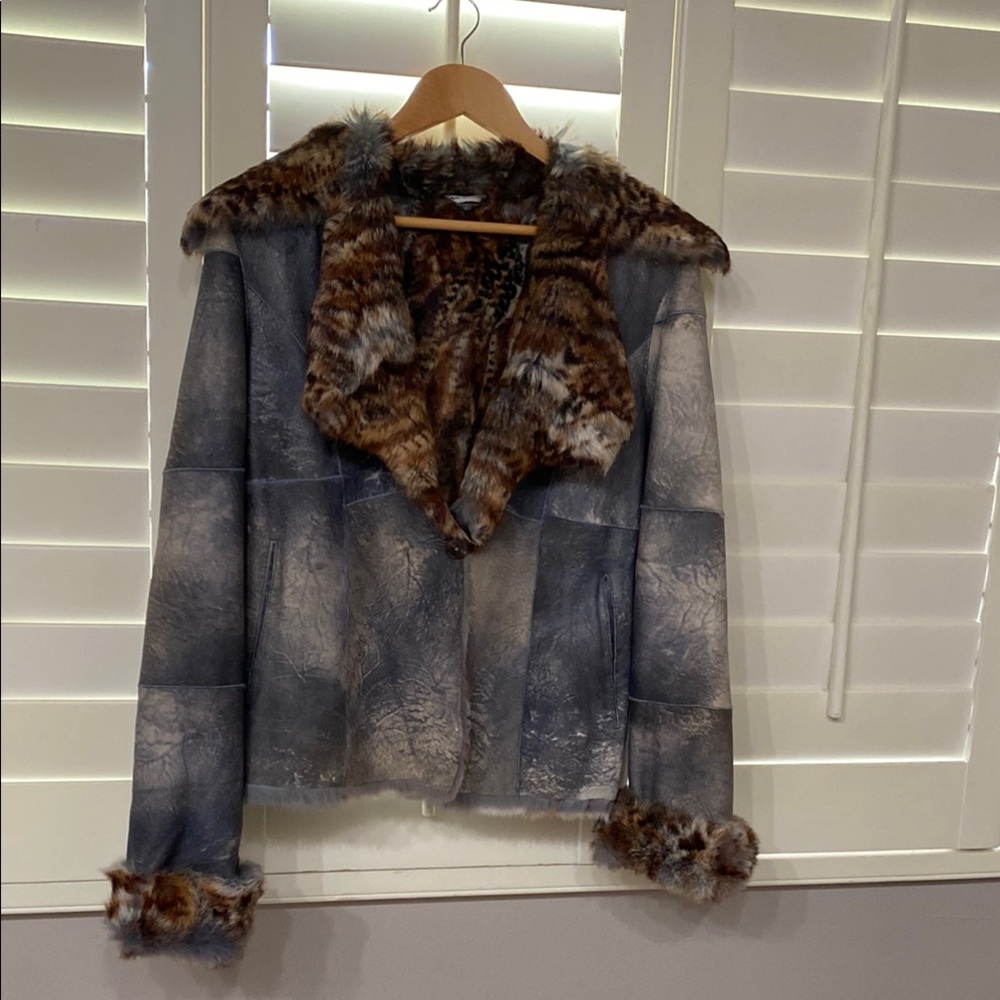 Autunno Collezione Rabbit Fur Leather Coat. Size S.